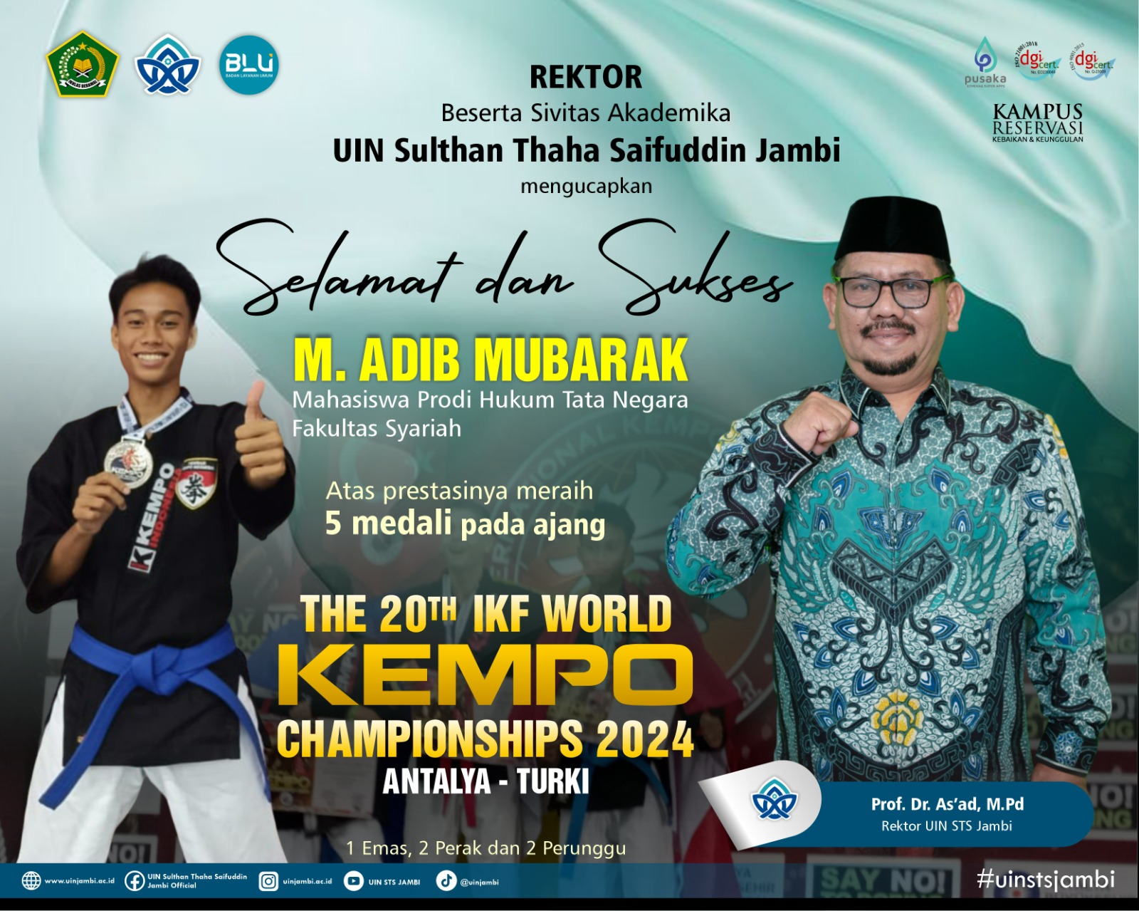 Membanggakan! Mahasiswa UIN STS Jambi Ukir Prestasi Luar Biasa di World Kempo Championship