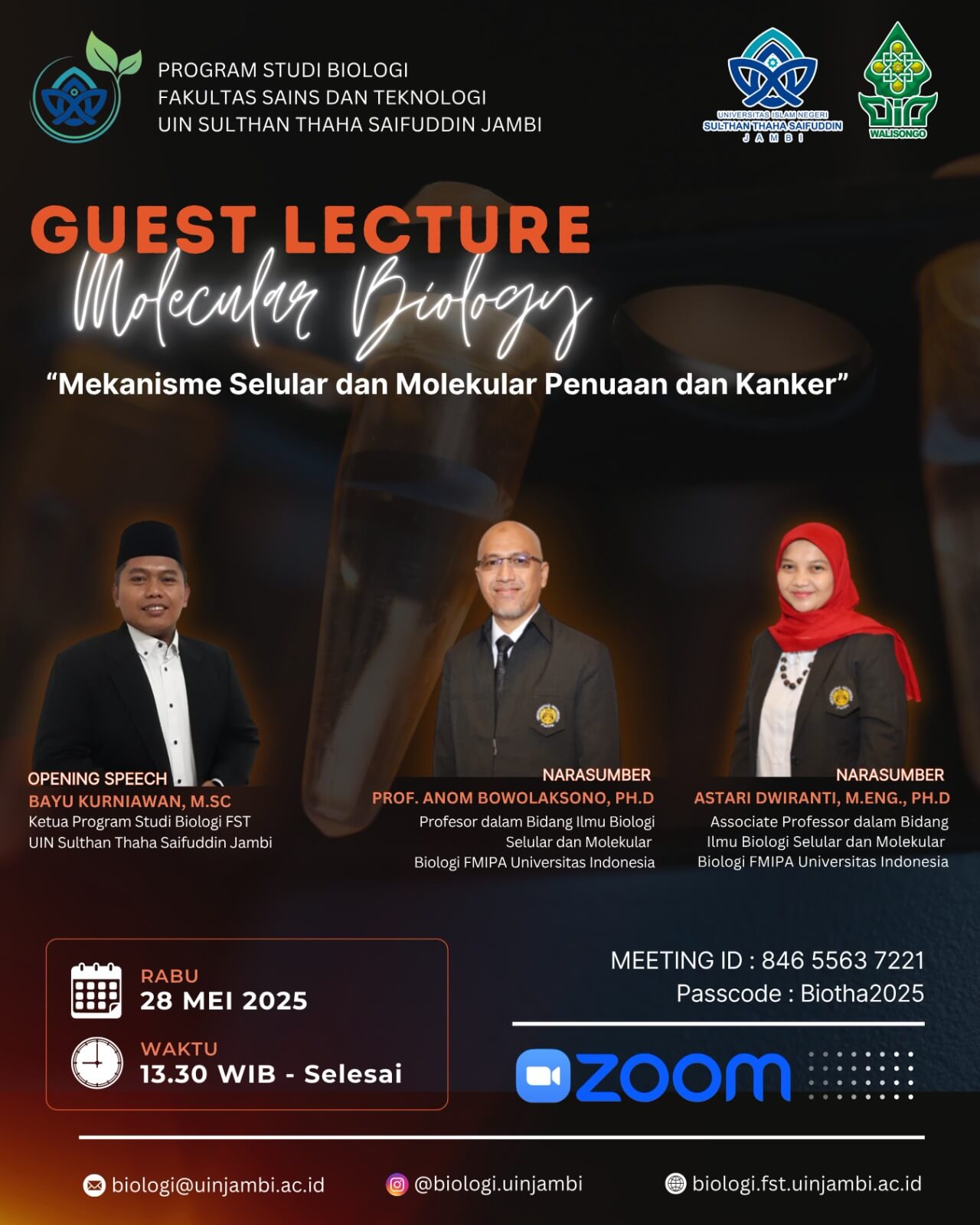Prodi Biologi UIN STS Jambi Hadirkan Pakar UI Bahas Mekanisme Penuaan dan Kanker