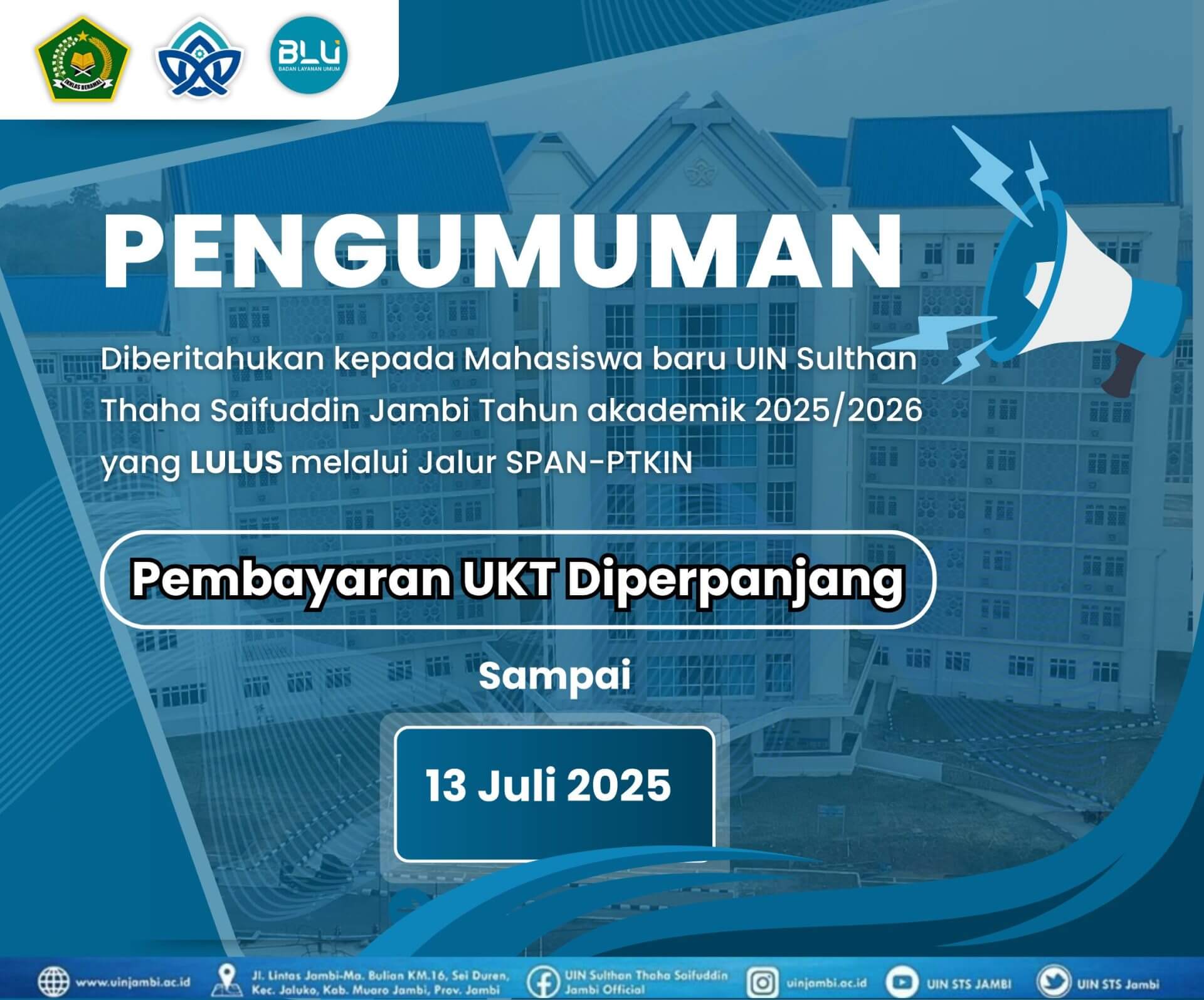 Perpanjangan Pembayaran UKT Jalur SPAN-PTKIN