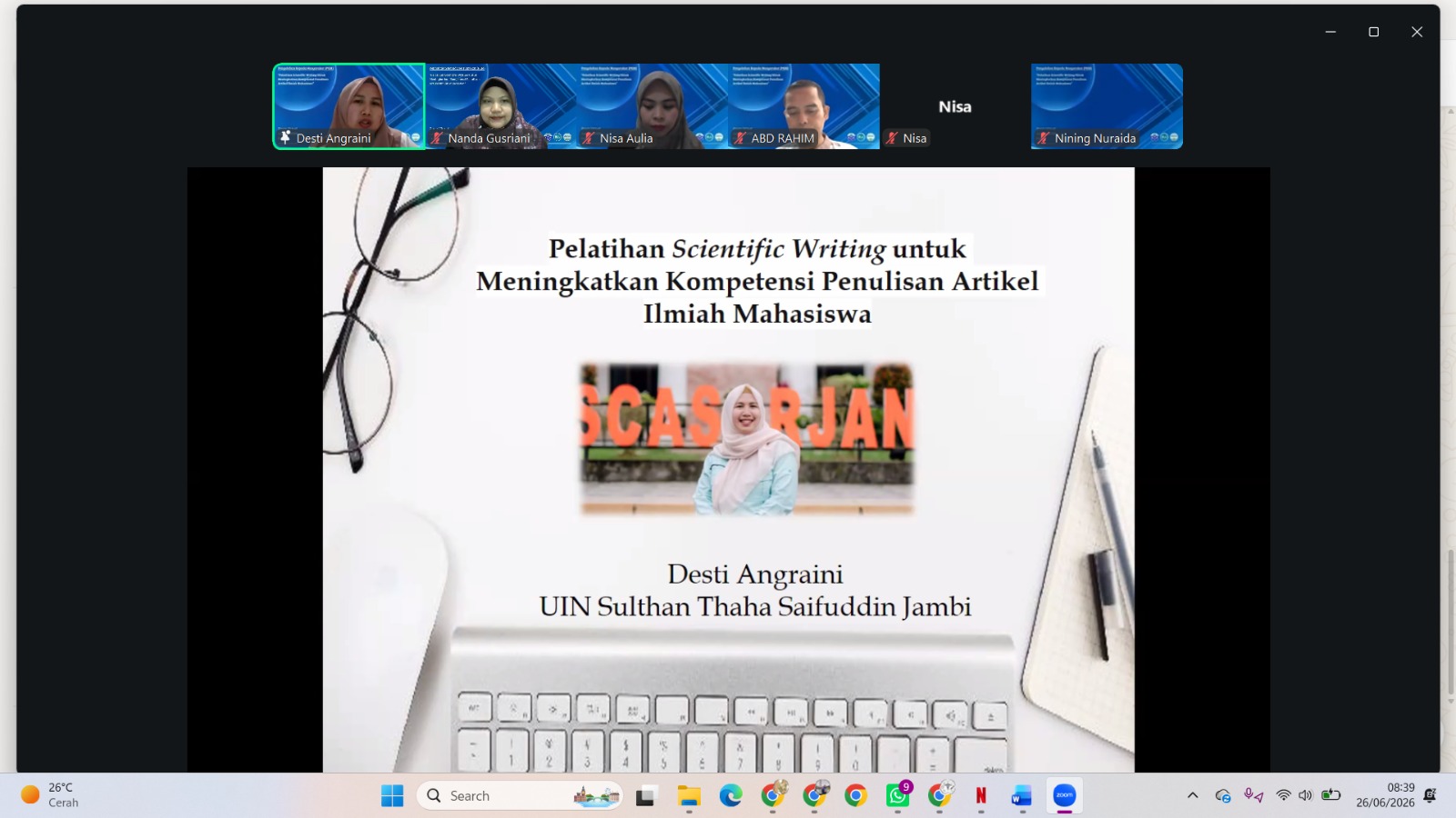 Kolaborasi PkM: Dosen UIN STS Jambi Laksanakan Pelatihan Scientific Writing Virtual bagi Mahasiswa Universitas Islam Mamba’ul Ulum