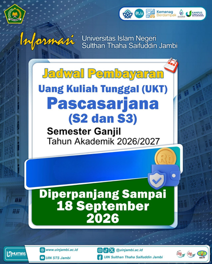 Perpanjangan Pembayaran UKT Mahasiswa Pascasarjana UIN STS Jambi