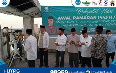 Rukyat Hilal Ramadhan 1443 H Tim Falakiyah UIN Sulthan Thaha Saifuddin Jambi bersama Badan Hisab Rukyat Kanwil Kemenag Provinsi Jambi