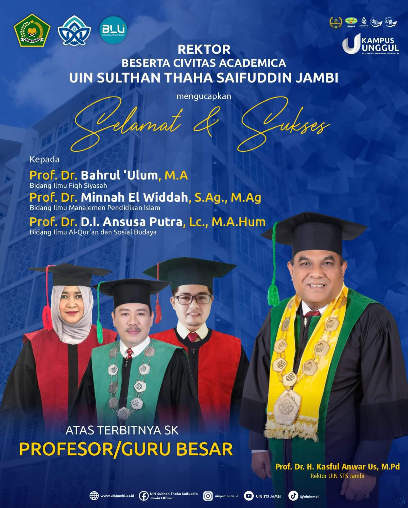 Tiga Dosen UIN STS Jambi Resmi Menerima KMA Penetapan Profesor