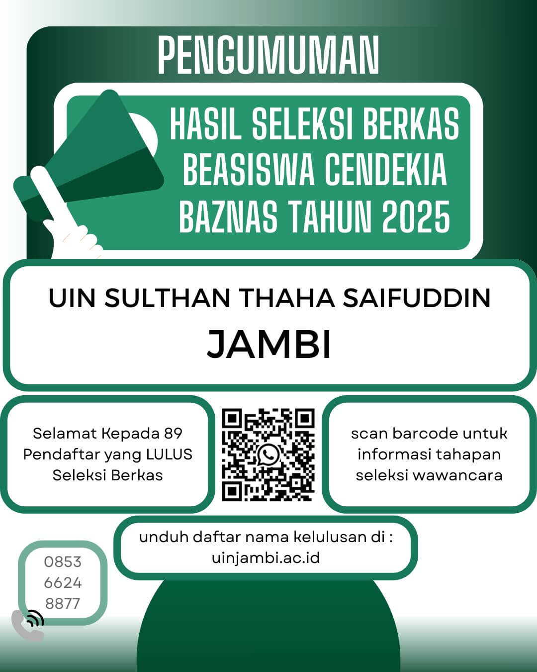 Hasil Seleksi Berkas Beasiswa Cendekia Baznas