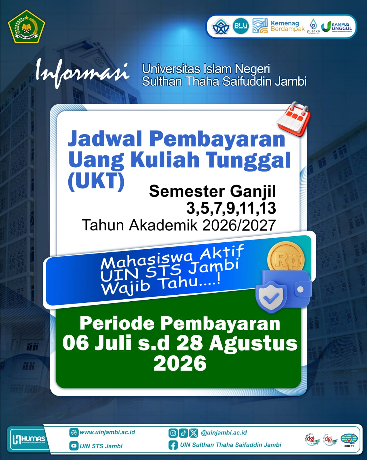 Jadwal Pembayaran UKT Semester Ganjil 2026/2027